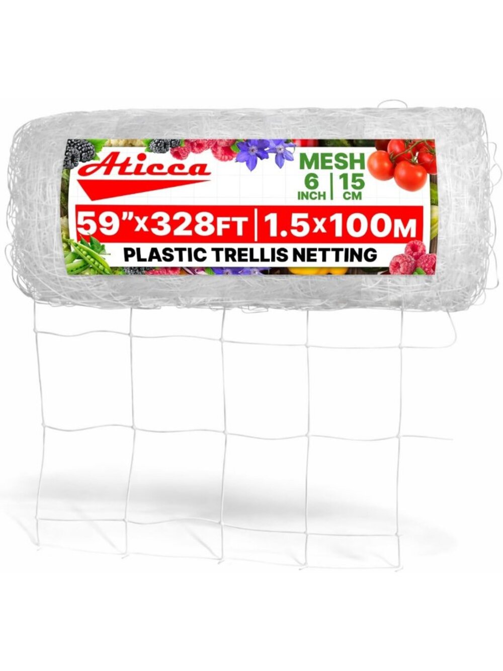 Heavy Duty Plastic Trellis Netting 59" x 328' - 6" Mesh for Gardening & Support